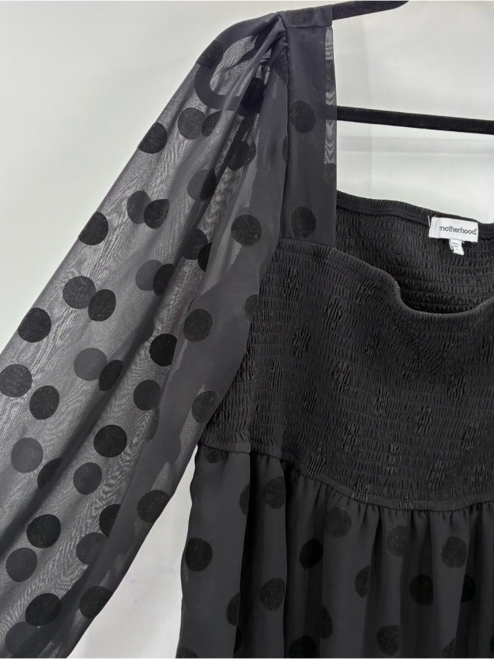 Motherhood Black Maternity Top  Lightweight Comfort Sheer Dot Sleeves Final Sale